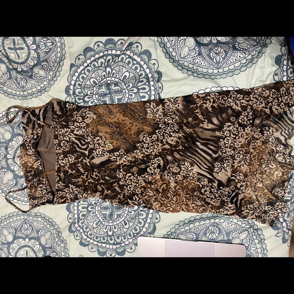 Brown/Black Sleeveless Mini Dress Floral Print Ruched